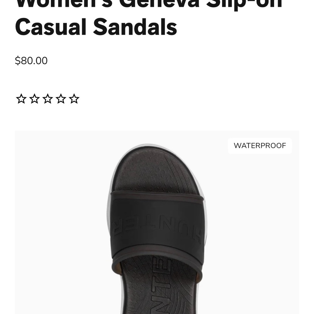 Hunter Black Rain & Snow Slip-On Sandals with White Accents. New in Box - Picture 2 of 7